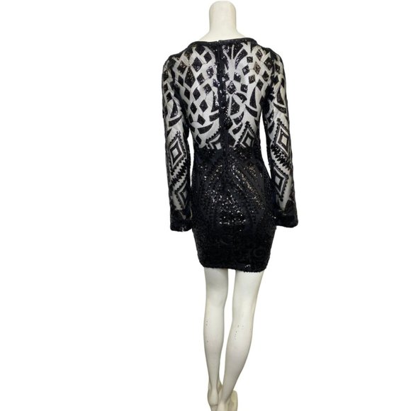Emma Lace Overlay Long Sleeve Mini Dress Black Size Small NWT - Picture 2 of 2